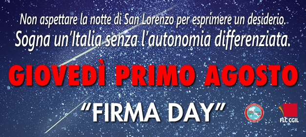 Giovedì primo agosto la FLC CGIL promuove il "firma day" contro l'autonomia differenziata