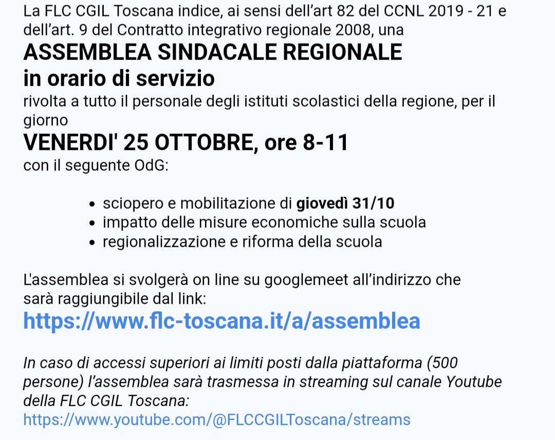 ASSEMBLEA FLC TOSCANA IL 25 OTTOBRE