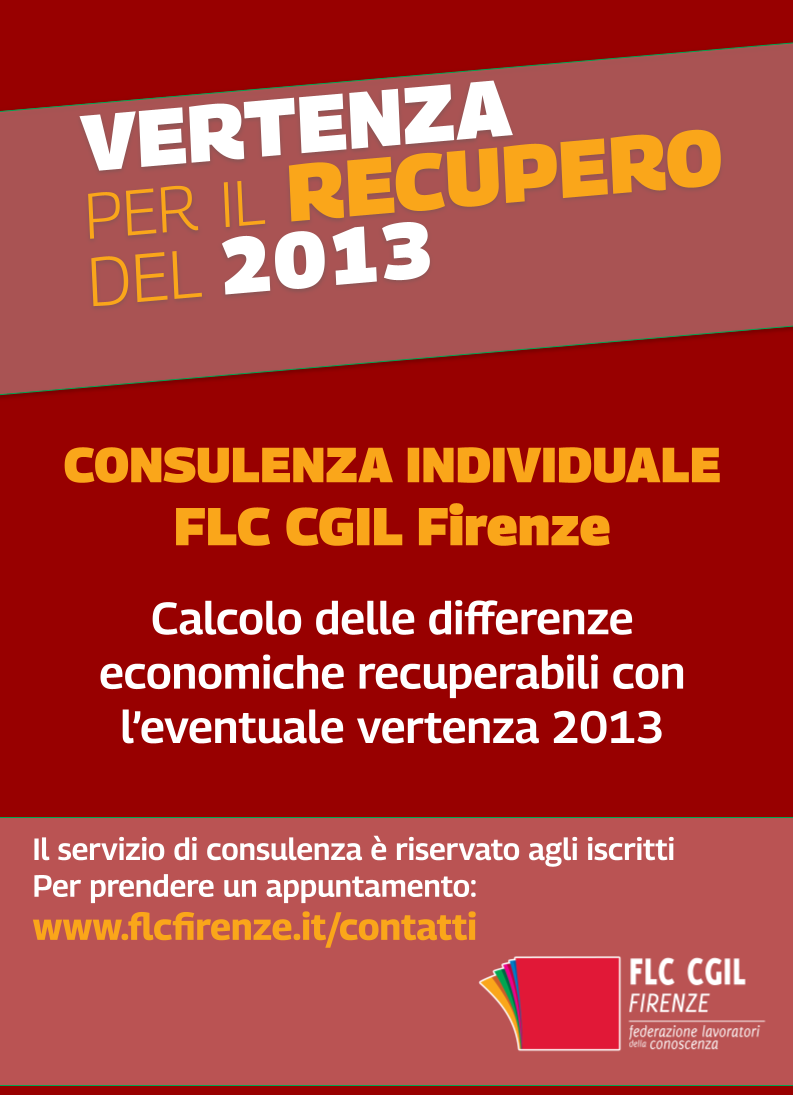 VERTENZA RECUPERO 2013: AL VIA LA CONSULENZA FLC CGIL