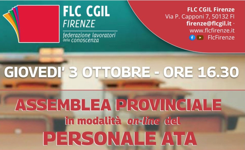 SoS PERSONALE ATA: IL 3 OTTOBRE ASSEMBLEA FLC CGIL