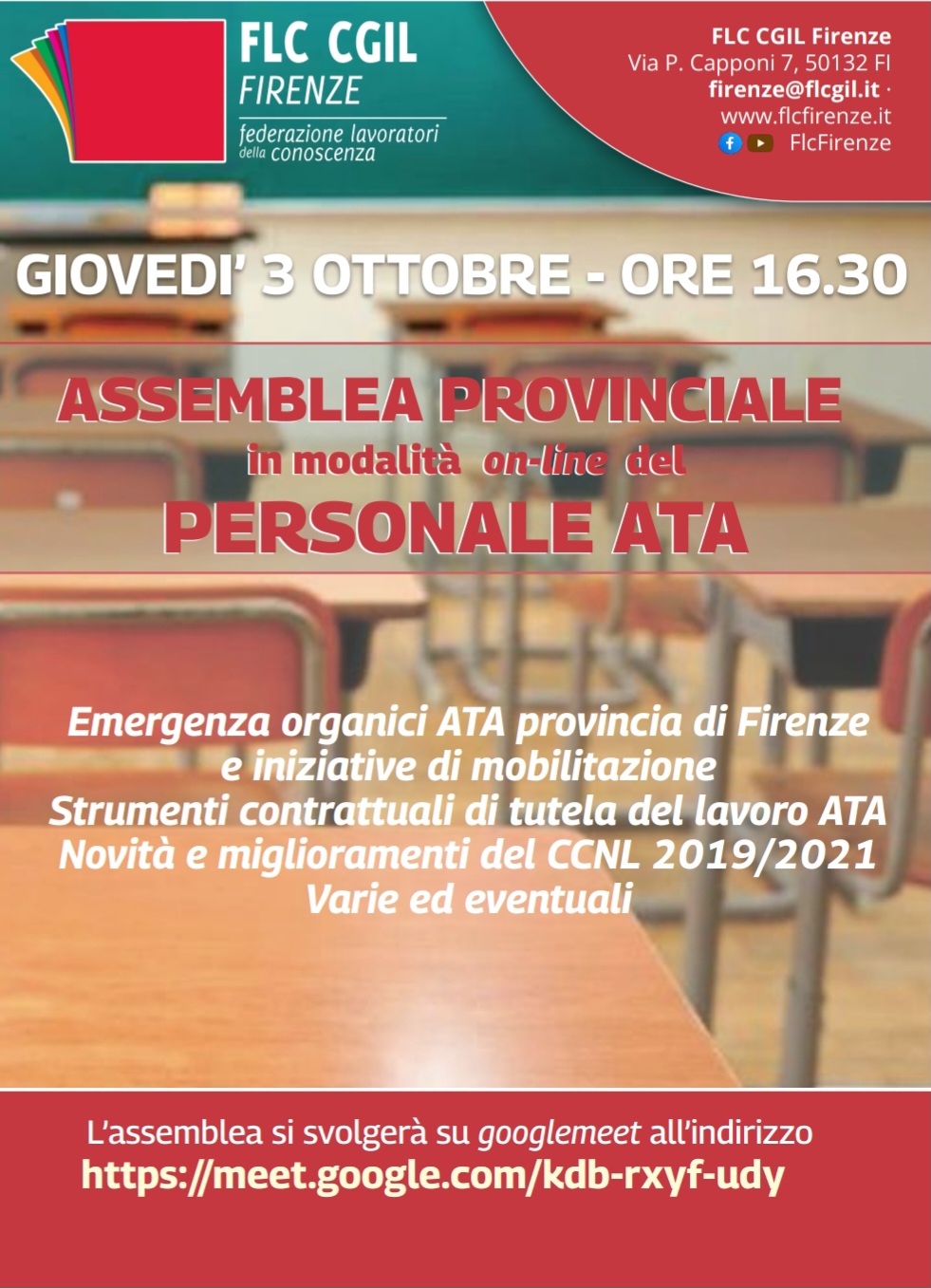 SoS PERSONALE ATA: IL 3 OTTOBRE ASSEMBLEA FLC CGIL